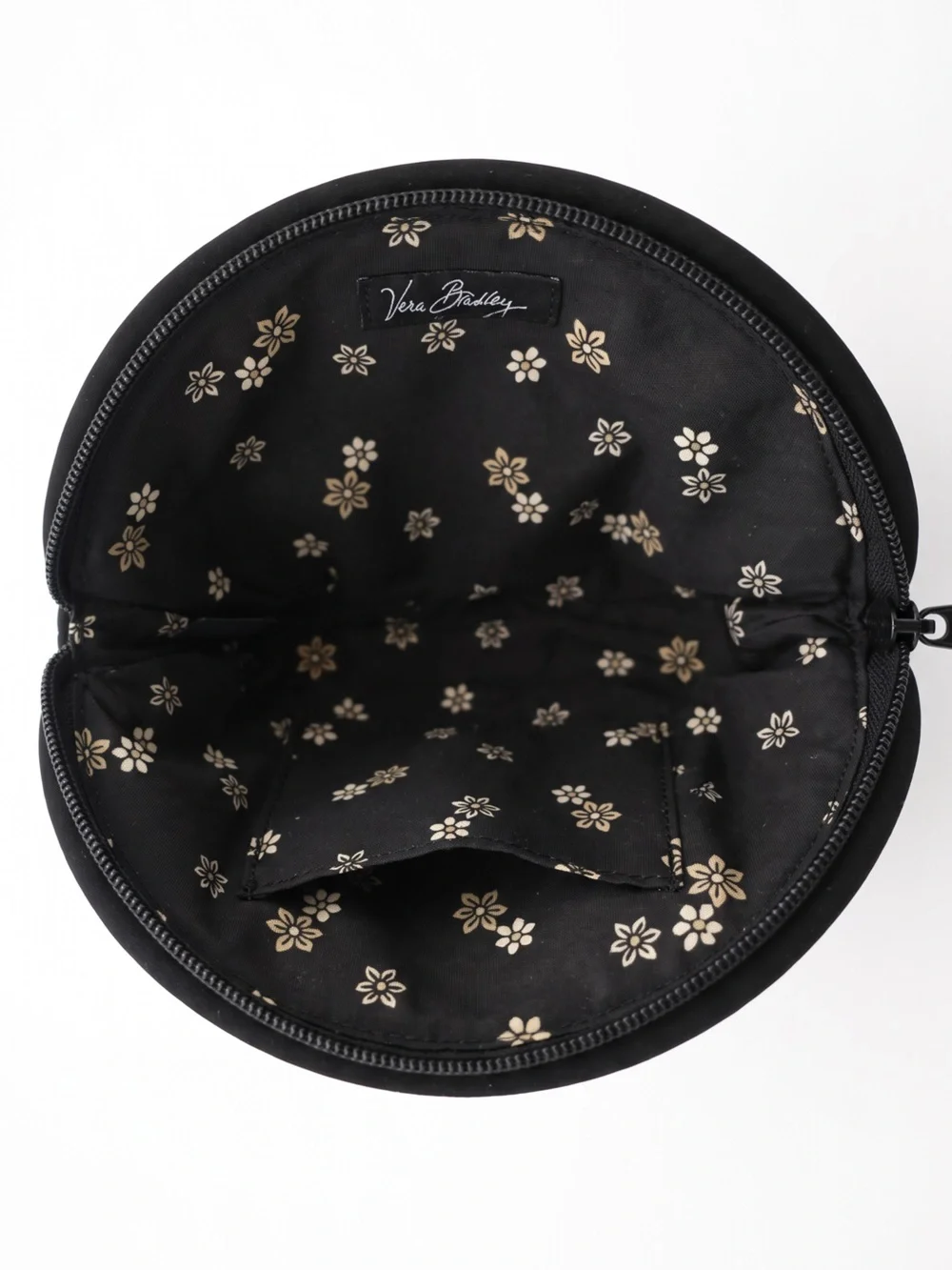Vera Bradley Crescent Cosmetic Bag Pouch Black Quilted Floral Interior NWT
